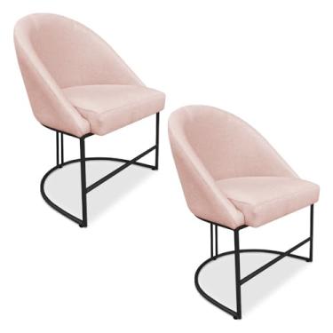 Imagem de Kit 02 Cadeiras Poltrona de Jantar Bela Suede Rosa Bebê Base Metálica Industrial Preto - Pallazio