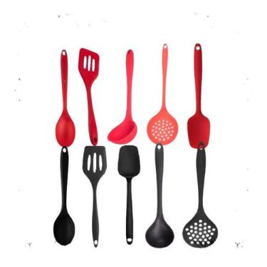 Imagem de Kit 5 Utensílios Cozinha Silicone Espátula Pincel Colher Escumadeira C
