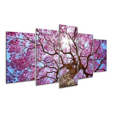 Imagem de Quadro 5 Peças Cerejeira Árvore Rosa Flor Plantas Mosaico - Decorado P