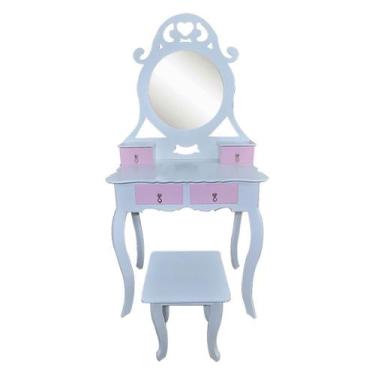 Imagem de Penteadeira Infantil com 4 Gaveta Banqueta Espelho e Puxadores Mdf Mad