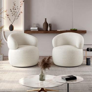Imagem de Conjunto 2 Poltronas Orgânica Atemporal Base Giratória Eloah Bouclé Italiano Off White