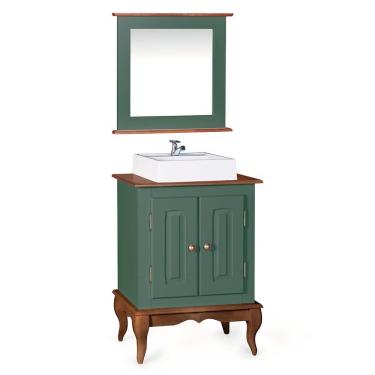 Imagem de Gabinete para Banheiro 2 Portas com Cuba e Espelheira Dália 3057 - Verde Musgo/Imbuia Glazer