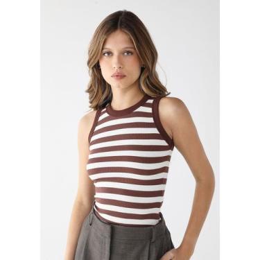 Imagem de Blusa Feminina Básica Regata Ribana Algodão Premium - Levosch, Listrad