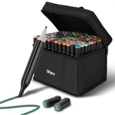 Imagem de 120 Canetas Marcadores para Colorir Desenho Professional, Pontas Duplas, Codificados por Cores, Kit Estojo Touch de Bônus, Canetinhas Marca Texto (120)