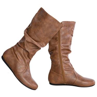 Imagem de Bota casual feminina Olivia K de salto baixo, cano médio, de camurça descontraída, com zíper lateral, Tan Pu, 7.5