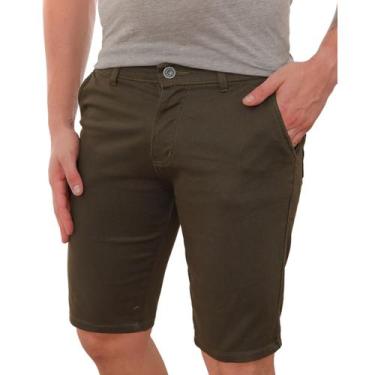 Imagem de Bermuda Masculina Sarja Verde Militar Comfort Casual - Estilo Renovado
