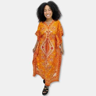 Imagem de Vestido Kaftan Longo Plus Size Estampado Flores e Arabescos - Sarat Mo