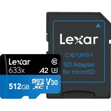 Imagem de Cartão MicroSDXC 512Gb Lexar Blue 633x 100Mb/s UHS-I U2 V30 A2 Classe 10