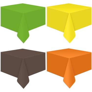 Imagem de 4 peças de toalha de mesa de plástico para outono, amarelo, laranja, verde, café, retangular, toalhas de mesa descartáveis para colheita de outono, dia de Ação de Graças, família, aniversário, chá de