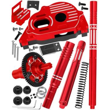 Imagem de RCYouHott RC Upgrades Part for 1/10 Senton/Vorteks/Big Rock/Granite 223S/Mega 665,1/8 Typhon 223S/Mega 665,RC Center Gearbox Case/57T Center Differential w/Pinions/Center Slider Driveshaft,Red