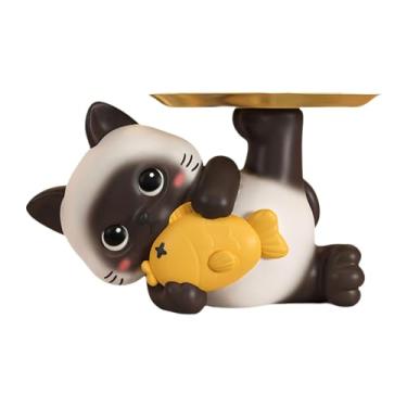 Imagem de Baoblaze Porta-chaves de resina para gatos, batons, joias, brincos, artesanato, estátua de gato, estatueta para brincos, quarto, escritório, entrada, mesa