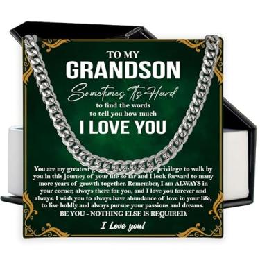 Imagem de SUTERY Colar de corrente cubana para neto, neto, presentes da vovó, vovô, Natal, aniversário, formatura, presente doce caixa de cartão de mensagem, Aço inoxidável, Sem Pedra Preciosa