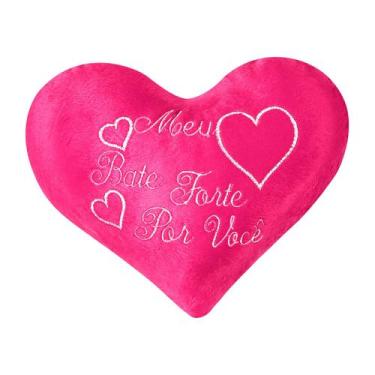 Imagem de Almofada Coração Pelúcia Velboa Bordado Frases Românticas - Vitor Bord