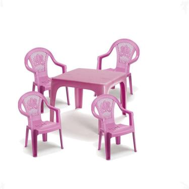 Imagem de Mesinha Infantil Rosa 46X38Cm+4 Cadeira Poltroninha Kids