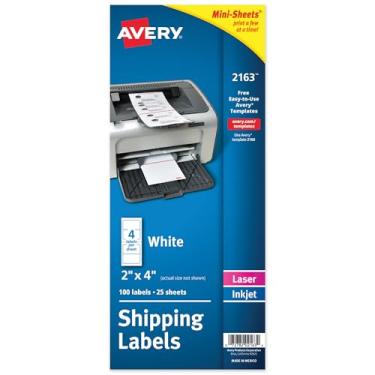Imagem de Avery Etiquetas de envio para mini folhas 5 x 10 cm, pacote com 100 (2163), branco