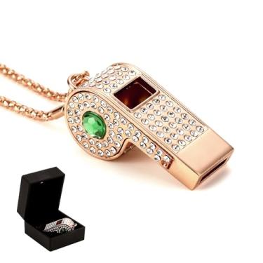 Imagem de ZLMC Cordão de strass de metal apito brilhante cristal alto com apito de corrente para treinadores, árbitros, salva-vidas, emergência, esportes, adultos (ouro)