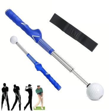 Imagem de Conjunto de auxílio de treinamento de swing de golfe - suporte retrátil para treino de golfe e faixa de braço, bastão de aquecimento para prática de golfe ao ar livre (azul)