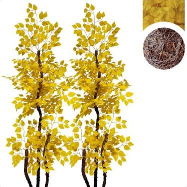 Imagem de Kit 2 Árvore Artificial Fícus Outono Amarelo Sem Vaso Decoração - Flor