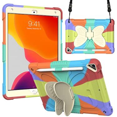 Imagem de Capa para iPad 9/8/7 (modelo de 10,2 polegadas 2021/2020/2019 9/8ª/7ª geração), com suporte de asas de borboleta para proteção de silicone infantil à prova de choque, colorido/vermelho