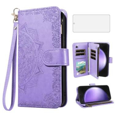 Imagem de Asuwish Capa de celular para Samsung Galaxy S23 FE 5G capa carteira celular com protetor de tela de vidro temperado e flor flip porta-cartão de crédito suporte suporte S 23 EF S23FE 23S feminino roxo