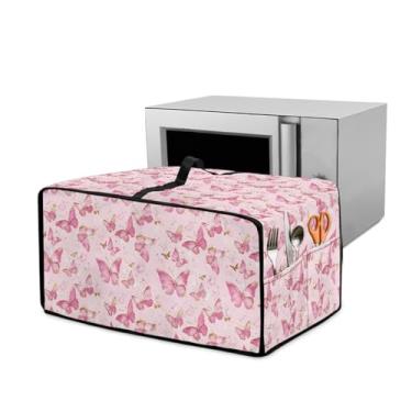 Imagem de Hwzdsyxl Capa protetora contra poeira de forno de micro-ondas com estampa de borboleta rosa em tecido de poliéster e linho para forno de microondas protetor universal à prova de poeira para aparelhos