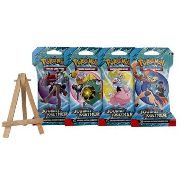 Imagem de Pokémon TCG: Journey Together Complete Art Set (4 Sleeved Booster Packs) + Exclusive “Keep it Minty” Card Display Easel – Collector Bundle