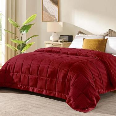 Imagem de Cobertor king-size de luxo com acabamento em cetim vermelho - downluxe