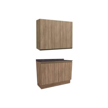 Imagem de Kit de Cozinha Completa 3 Peças Maxxi (1Aéreo+1Balcão+1Complemento) C3P10 Nogal/Cinzel - Kappesberg