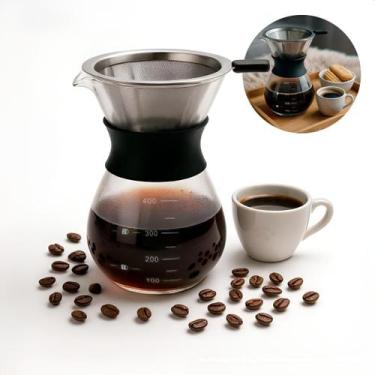 Imagem de Cafeteira Passador De Café Vidro Coador De Inox 400ml Transparente - J