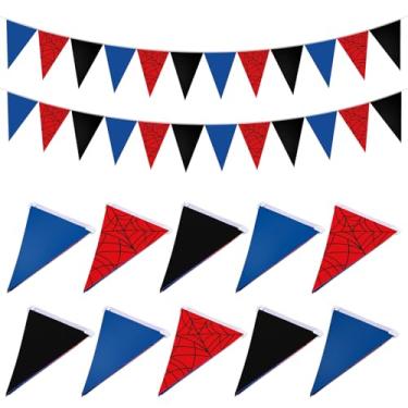 Imagem de Boao 10 tiras de galhardete de aranha bandeira de triângulo de herói galhardete de papel de desenho animado para decorações de festa de aniversário de aranha tema de herói, festivais de festa de