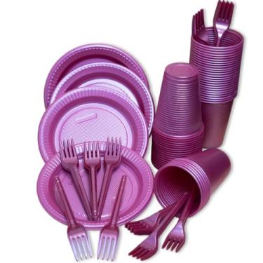 Imagem de Kit Descartáveis Perolados Festa 50 Pessoas - Rosa Perolado