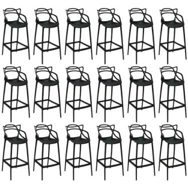 Imagem de Kit 18 Banquetas Allegra com Encosto Design Cozinha/Bancada - Preto - 