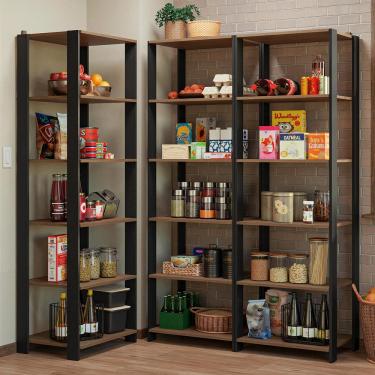 Imagem de Armário Estante Multiuso Organizador Despensa de Canto 15 Prateleiras 177cm Rustic/Preto Madesa