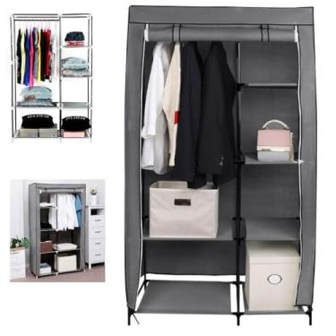 Imagem de Guarda-Roupas Duplo Portátil Arara com Prateleiras Dobravel