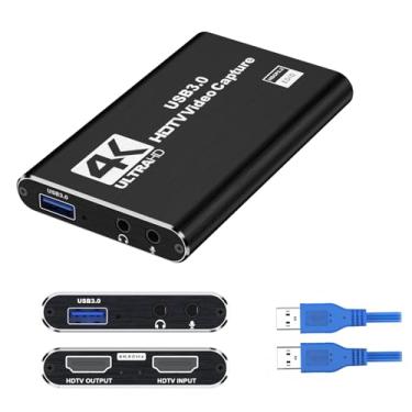 Imagem de dobestyou Placa de captura de áudio e vídeo 4K, HDMI USB 3.0, Full HD 1080P para gravação de jogos, transmissão ao vivo... (Preto)..