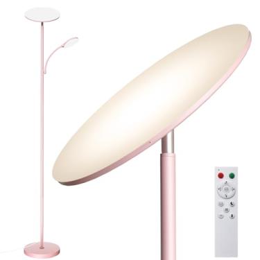 Imagem de marctronic Candeeiros de chão rosa para sala de estar, 44W/4500LM Lâmpada de piso de LED super brilhante 2 em 1 com controle remoto, regulável contínuo, luminária de chão de 175 cm de altura com luz