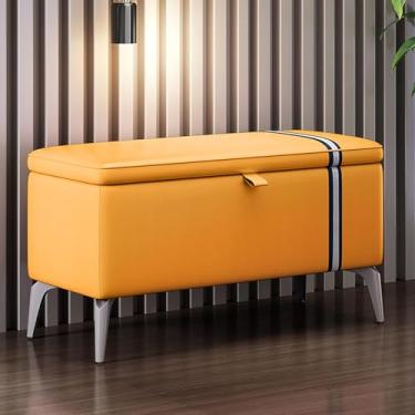 Imagem de Banco Otomano De Armazenamento De Couro Moderno,banco De Sapatos Retangular Com Assento Acolchoado,baús De Armazenamento De Madeira Maciça Banco De Armazenamento M, Black, 80x35x45cm(31x14x18inch)