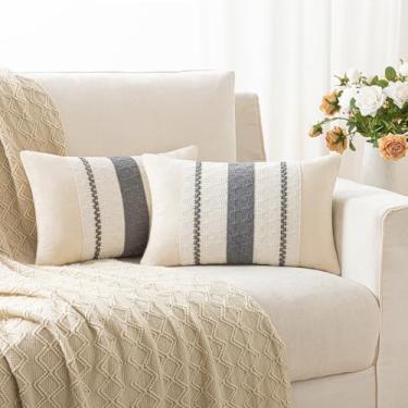 Imagem de Alsoo Conjunto de 2 capas de almofada Boho 30,5 x 50,8 cm, capa de almofada decorativa cinza para sofá, sala de estar, casa de fazenda, moderna, neutra boêmia rústica