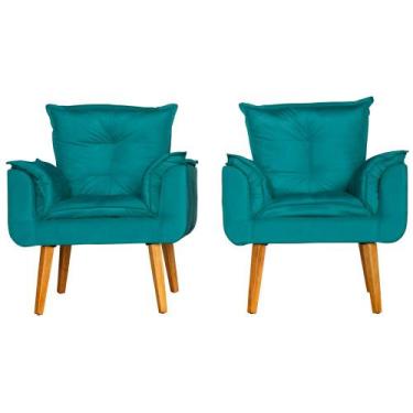 Imagem de Kit 2 Poltronas Para Sala Decorativa Opala Suede Verde Água - Cintatex