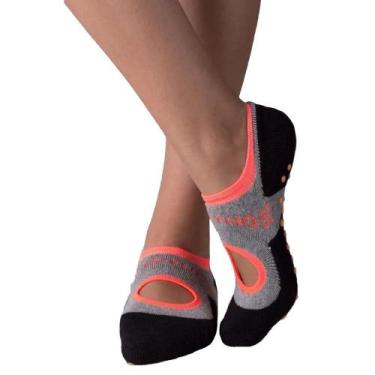 Imagem de Meia Pilates Vistho Antiderrapante Feminina, Mescla, Preto, Laranja, 3