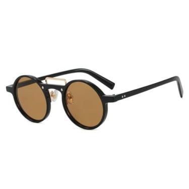 Imagem de HCHES Óculos de sol redondos pequenos da moda, femininos, com lentes degradê, UV400, retrô, rebites, punk, masculino, armação transparente (chá preto)