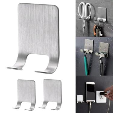 Imagem de KIT 10 Suporte GANCHO TODO EM INOX ADESIVO FORTE PARA PAREDE Aparelho PORTA Lâmina Barbear CARREGADOR DE CELULAR ALTA ADERÊNCIA SUPORTA ATÉ 4KG COR PRATEADO SEM FUROS MULTIUSO 5,5CM (10)