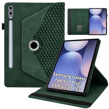 Imagem de Kitzomi Capa para Samsung Galaxy Tab S10 Plus 2024/ S9 FE Plus 5G 12,4 polegadas 2023 com bolso giratório de 360° multi-ângulo capa protetora de couro PU despertar/hibernar automaticamente, verde