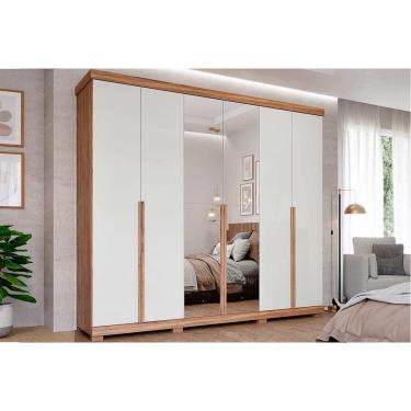 Imagem de Guarda Roupa 6 Portas e 6 Gavetas c/ Espelho Guarapari Avelã/Off White - Panan