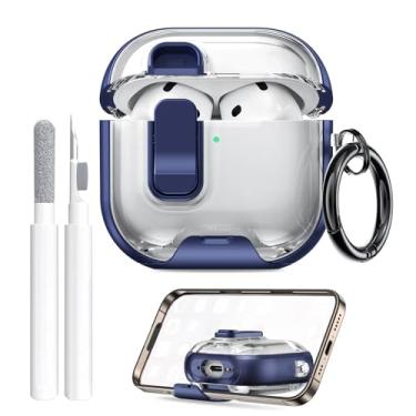 Imagem de Maxjoy Capa transparente para AirPods 4 com trava e kit de limpeza, capa transparente de TPU macio com suporte e design à prova de poeira para Apple AirPods 4ª geração 2024 [fecho pop-up automático
