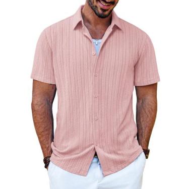 Imagem de Camisa PJ PAUL JONES de manga curta com botões para homens rosa