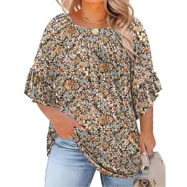 Imagem de Blusa feminina Micoson Plus Size 3/4 com babados para escritório