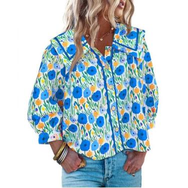 Imagem de Blusa feminina Cicy Bell com estampa floral com botões e manga 3/4