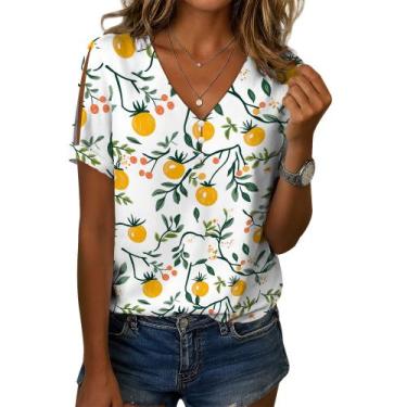 Imagem de Blusa feminina Zhyaj com estampa floral boho com decote em V e manga c