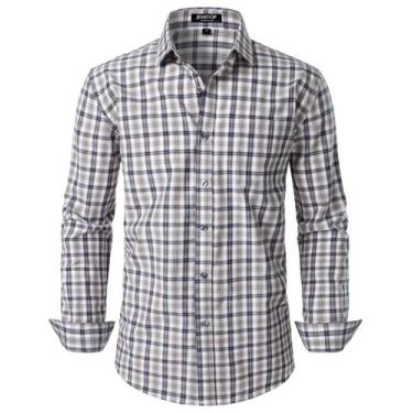 Imagem de Camisa masculina JEMITOP, manga comprida, modelagem justa, xadrez, cáq
